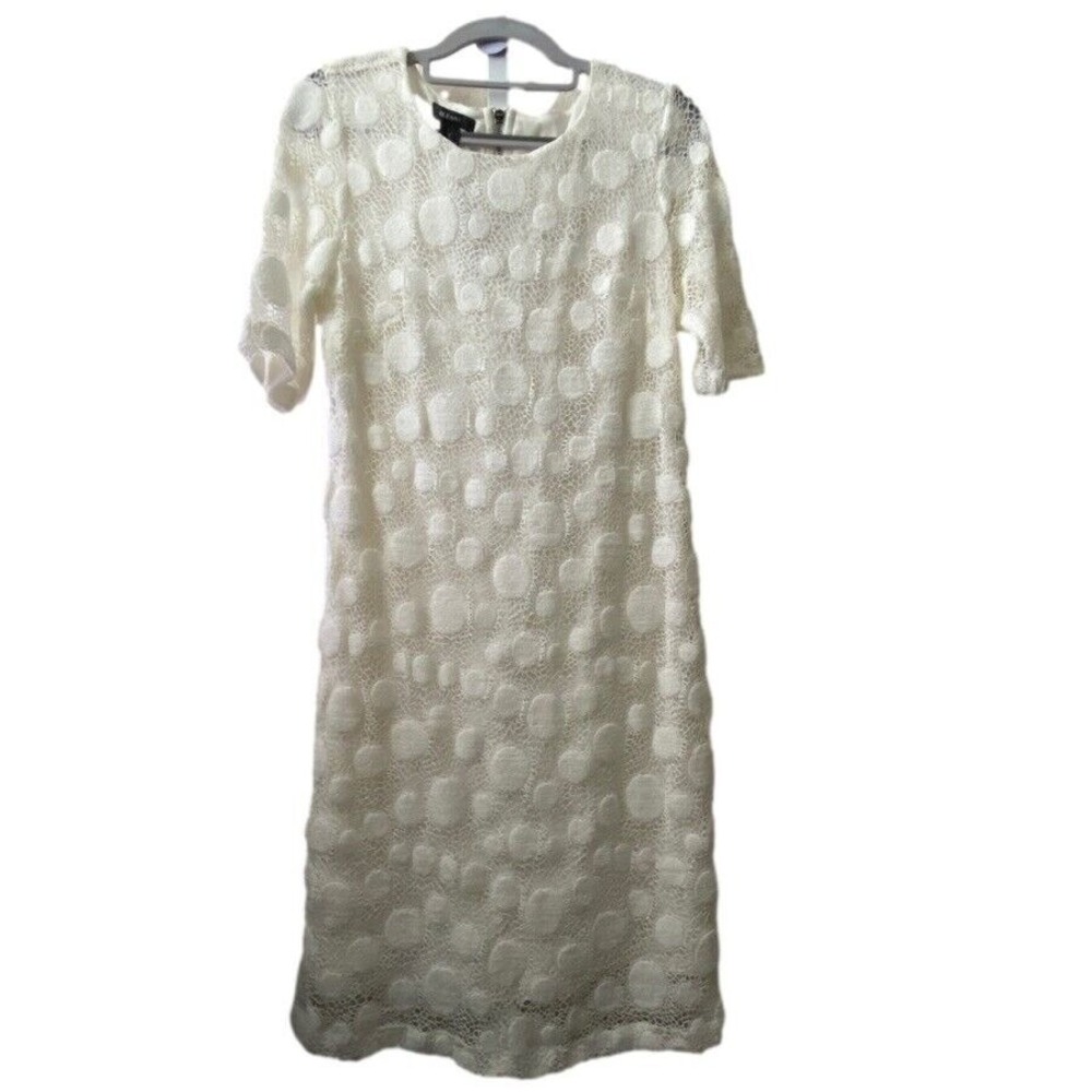 Alfani Soft White Polka Dot Lace Overlay Sleeveless Midi Dress Womens S NWT